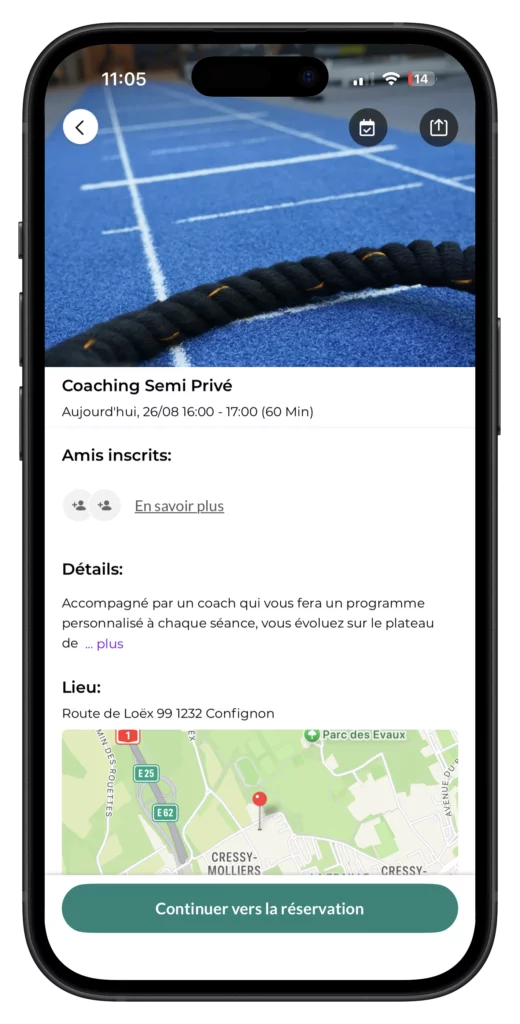 Application Eversports pour réserver chez CressyPhysio.